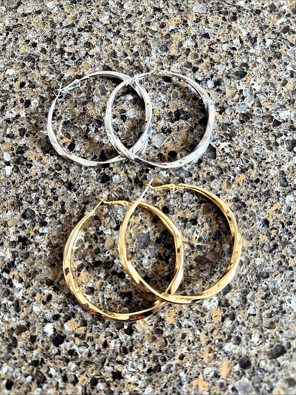 Set of 2 Pair Gold & Silver Color
Mixed Metals 2" Hoop Earrings